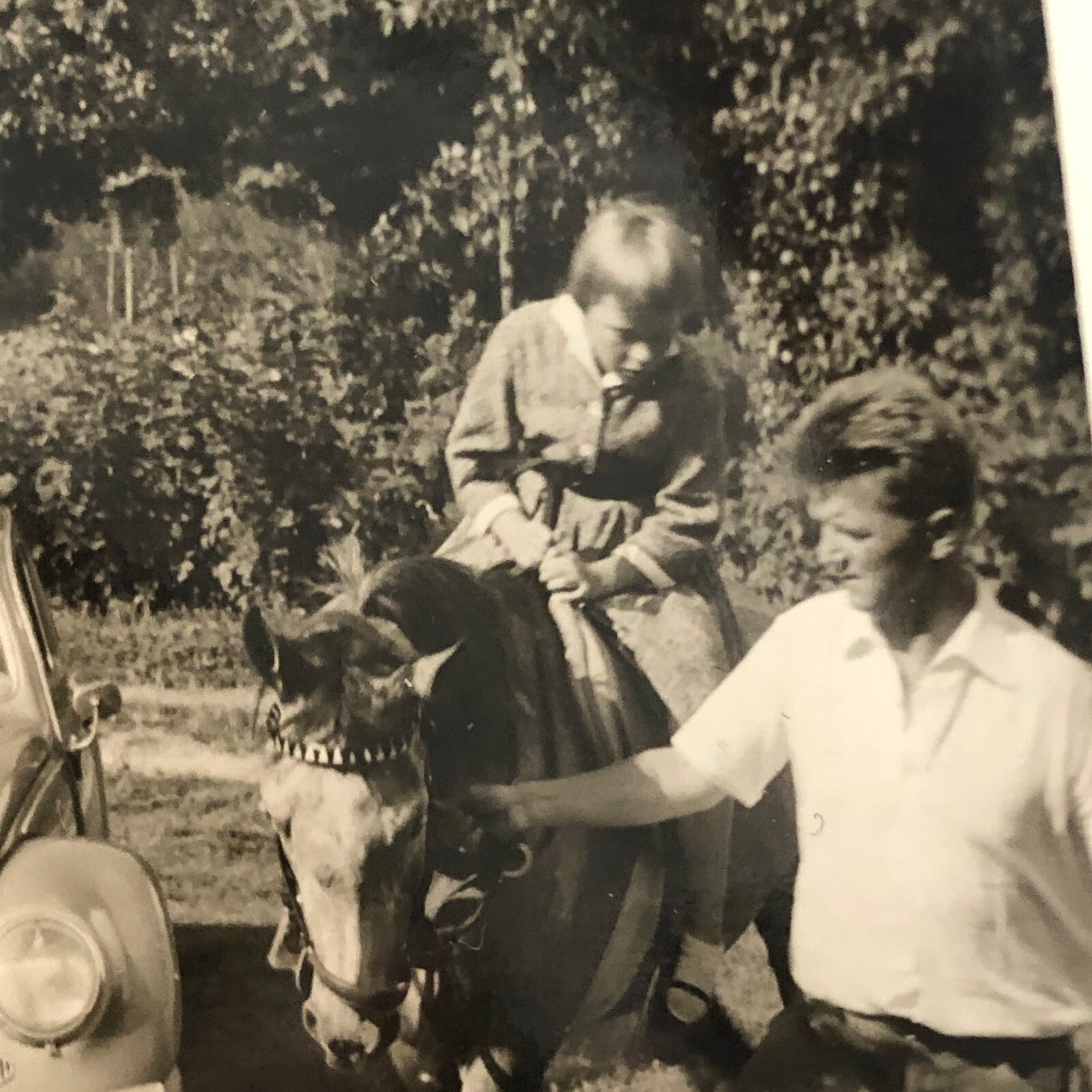 Vintage Photo Photograph Snapshot People Child Horse VW Volkswagen Beetle Bug