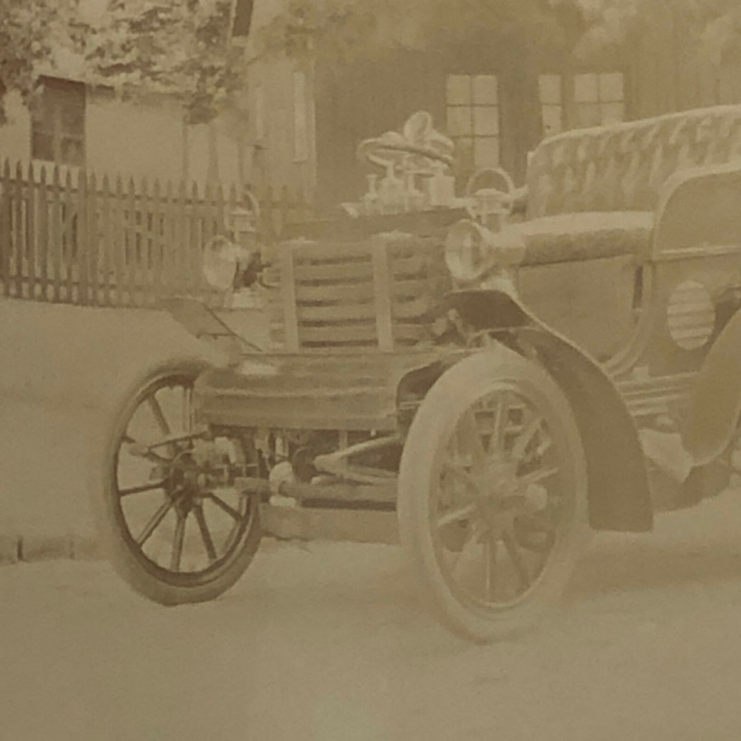 Antique Photo Photograph Print Early Automobile Car Vehicle w/ Wagon Italian ? 