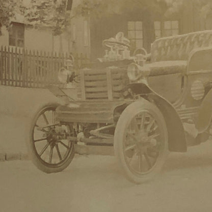 Antique Photo Photograph Print Early Automobile Car Vehicle w/ Wagon Italian ? 