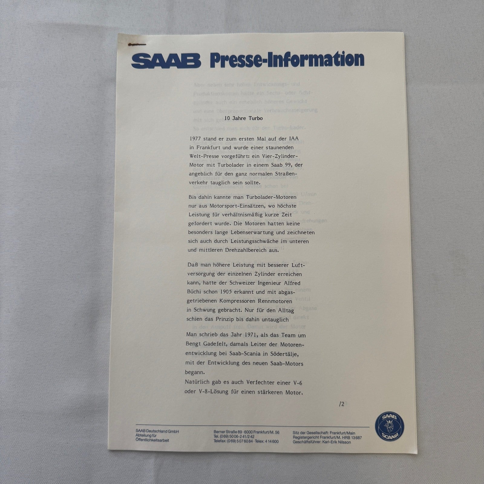 1988 Saab Press Kit Brochure Photos Saab 900 Turbo Cabriolet Convertible GERMAN