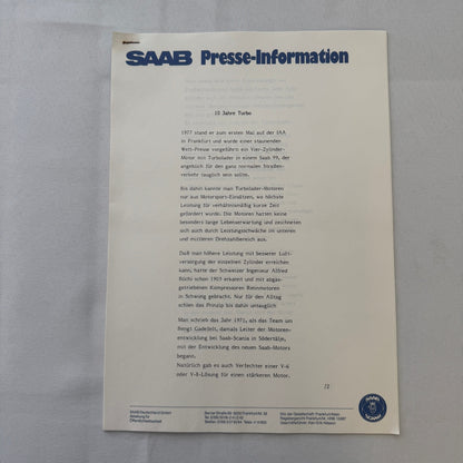 1988 Saab Press Kit Brochure Photos Saab 900 Turbo Cabriolet Convertible GERMAN