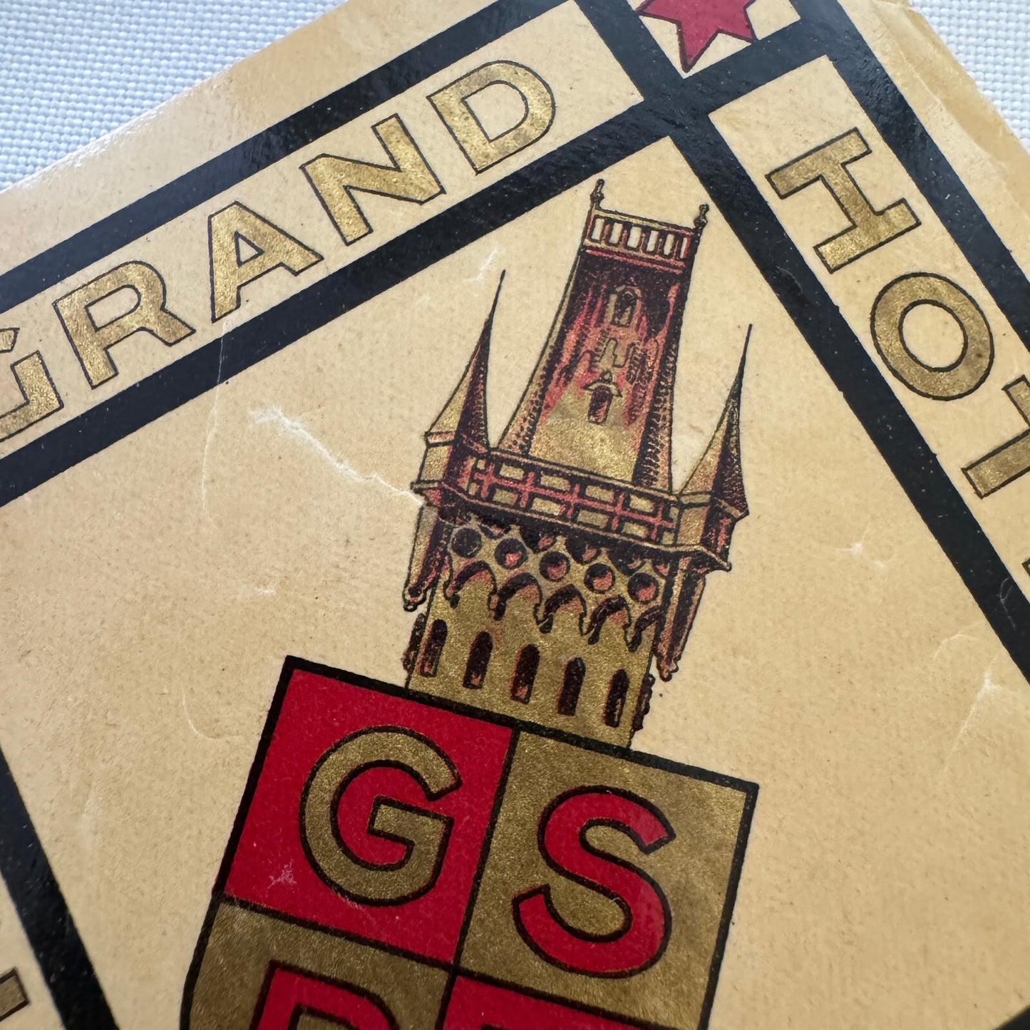 Vintage Hotel Travel Label Grand Hotel Steiner Prague