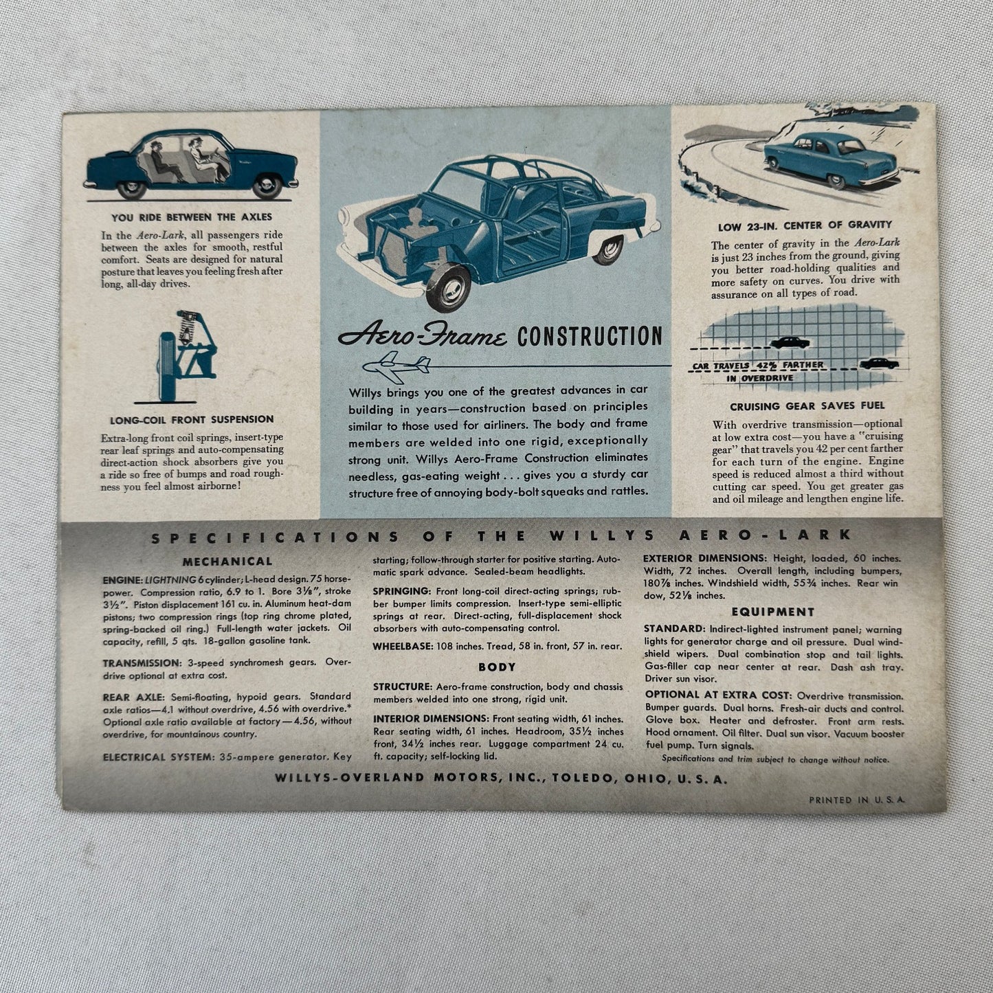 Willys Aero Lark Car Sales Brochure Catalog Vintage Advertising Willys Overland