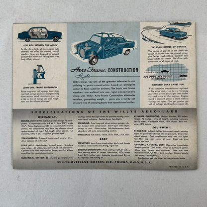 Willys Aero Lark Car Sales Brochure Catalog Vintage Advertising Willys Overland