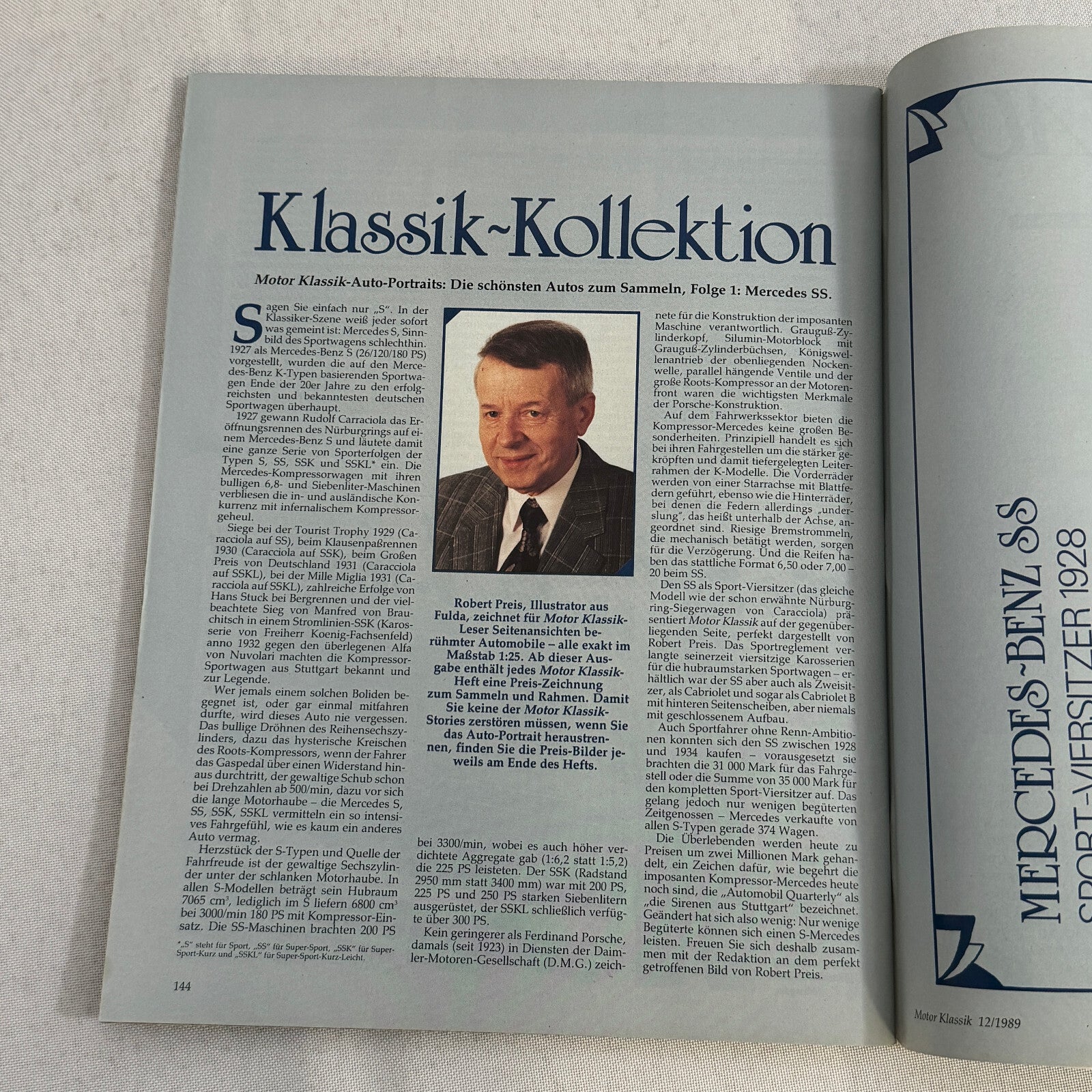 1928 Mercedes Benz SS Sport Versitzer Car Illustration Hand Drawn Art Vintage