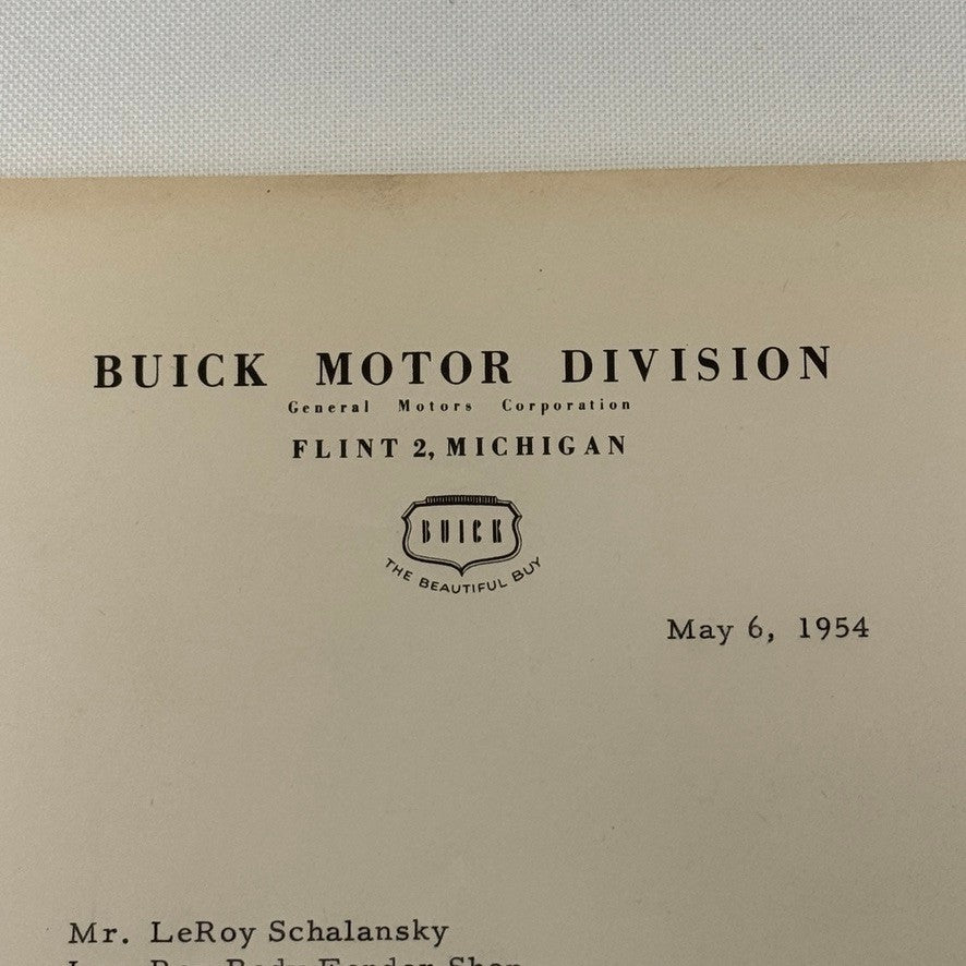 1954 Buick Letter Letterhead Vintage Document Signed Director Public Relations