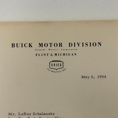 1954 Buick Letter Letterhead Vintage Document Signed Director Public Relations
