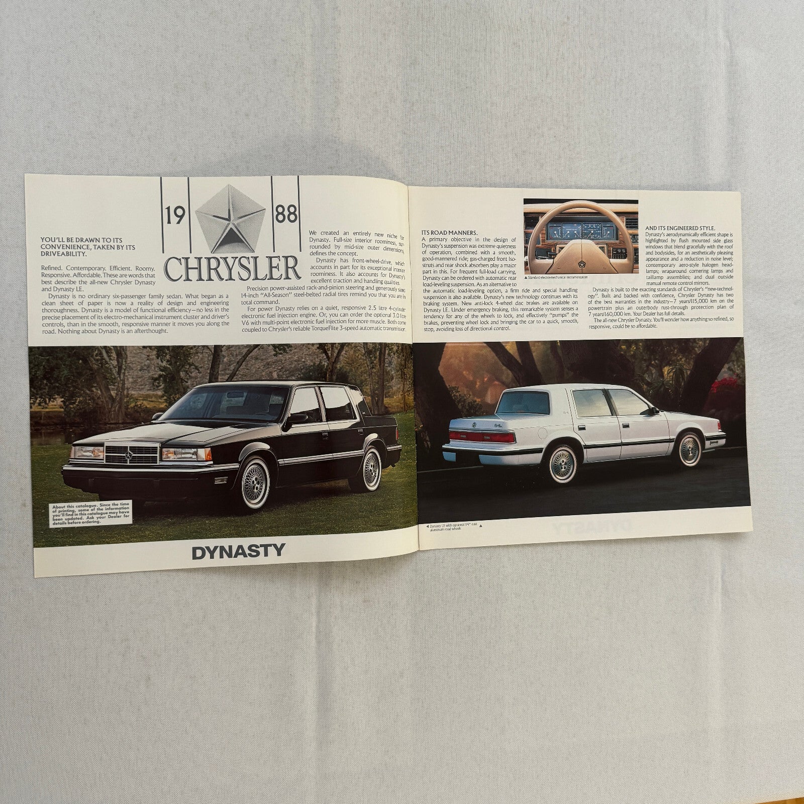 1988 Chrysler Dynasty Car Sales Brochure Catalog Advertising