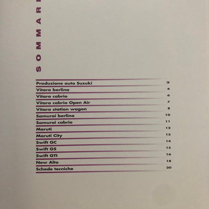 1994 Suzuki Car Sales Brochure Catalog ITALIAN TEXT Samurai Vitara Swift GTI +