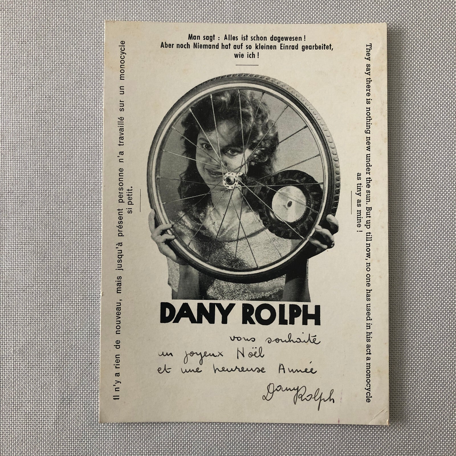 Circus Performer Unicycle Monocycle Act Postcard Post Card Dany Rolph Signed