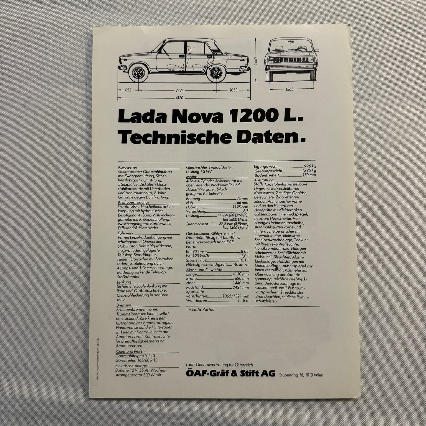 Lada Nova 1200 L Car Sales Brochure Catalog Advertising German Text European