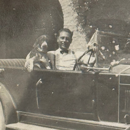 Vintage Photo Photograph Print Antique Car Man Dog 1927