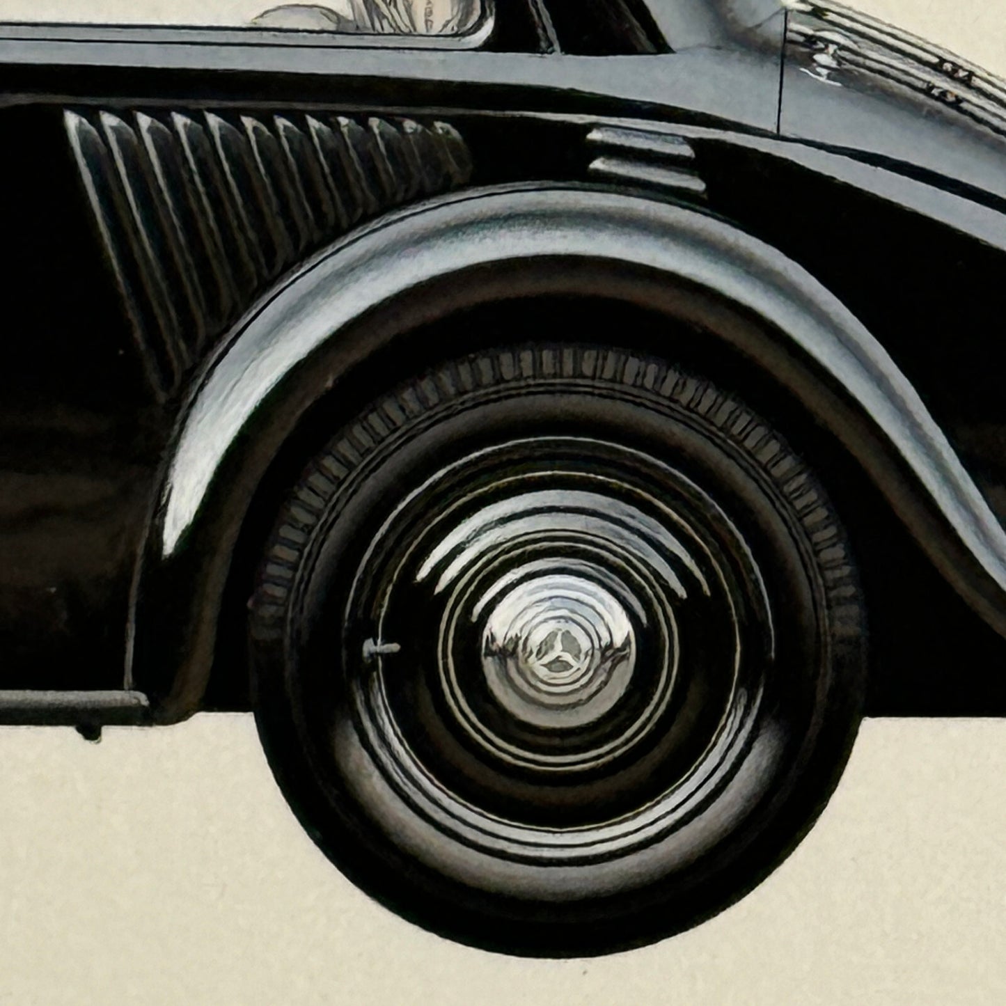 1934 Mercedes Benz 130 W23 Car Illustration Art Drawing Hand Drawn Vintage