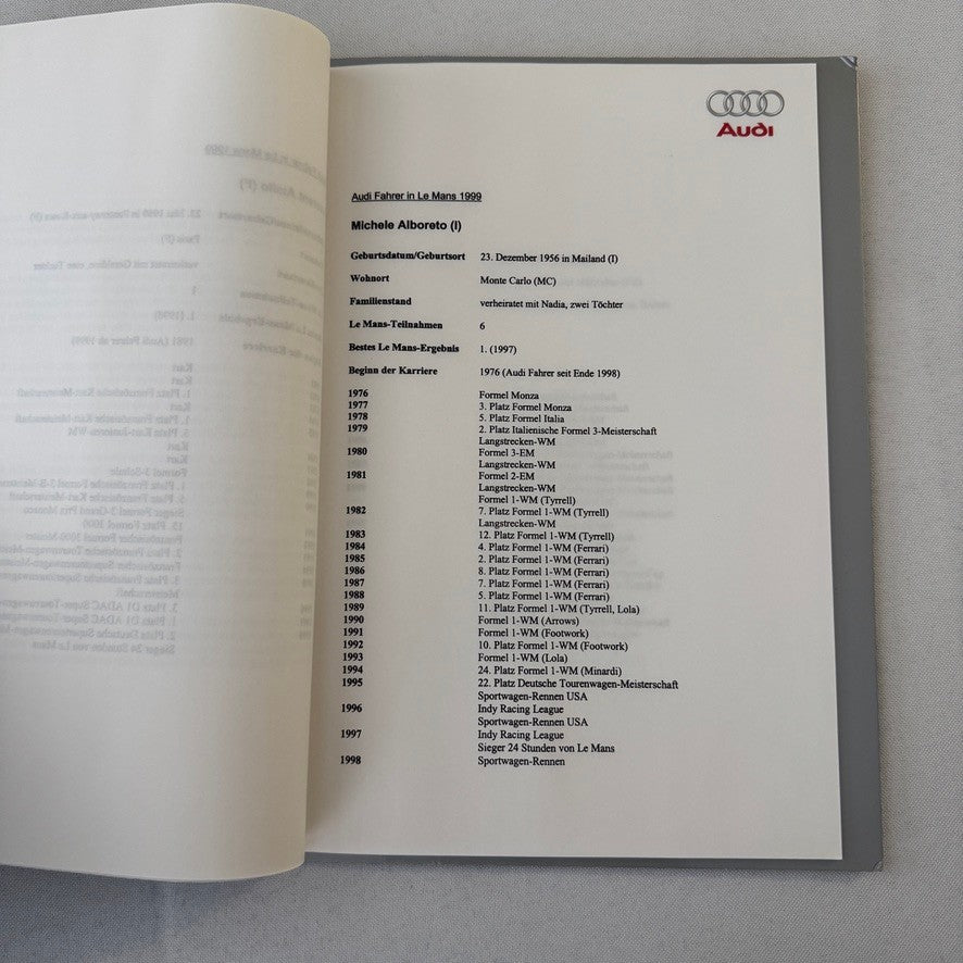 1999 Audi 24 Hours of LeMans Racing Team Press Kit Photos Brochure GERMAN