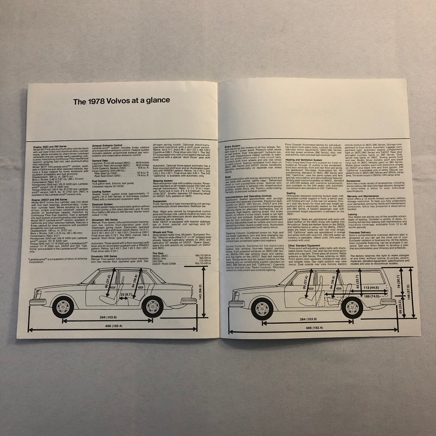 1978 Volvo Sales Brochure Catalog 262C 260 240 Series 242 GT