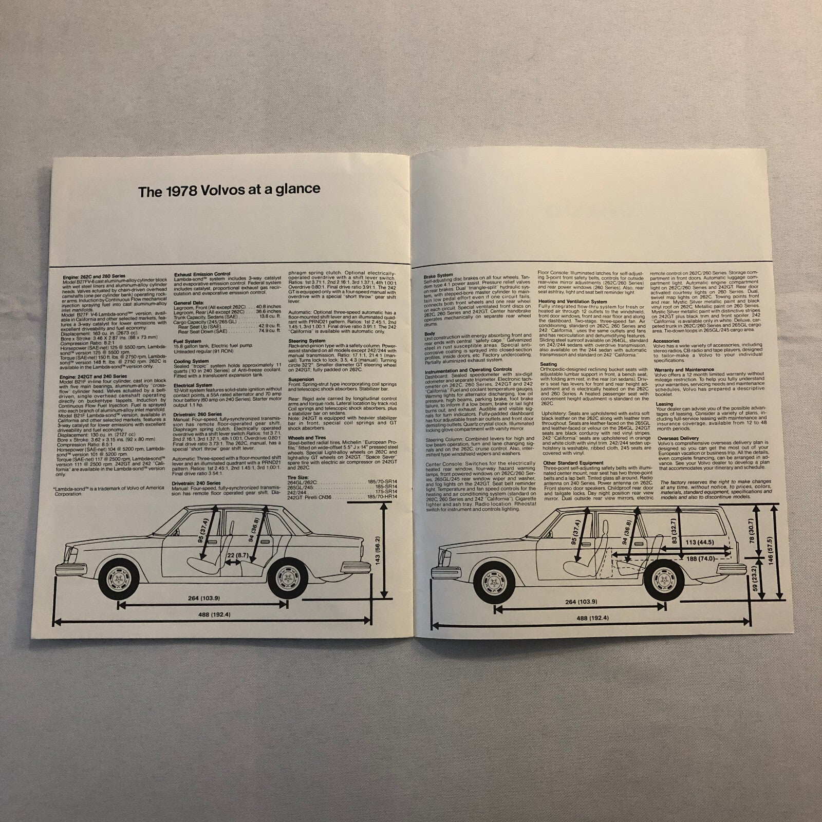 1978 Volvo Sales Brochure Catalog 262C 260 240 Series 242 GT
