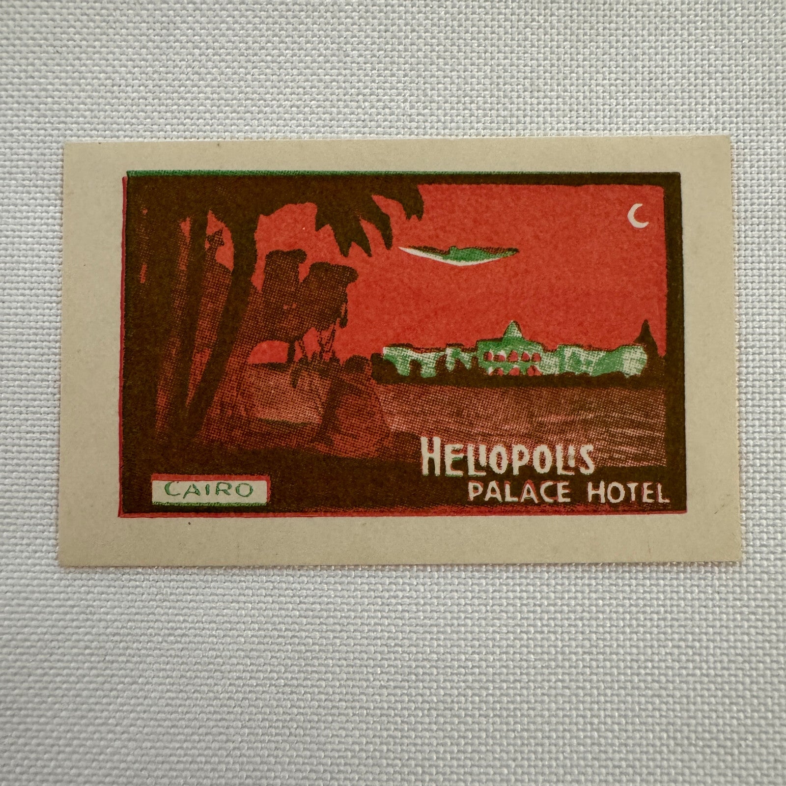 Vintage Hotel Travel Luggage Label Heliopolis Palace Hotel Cairo Egypt Egyptian