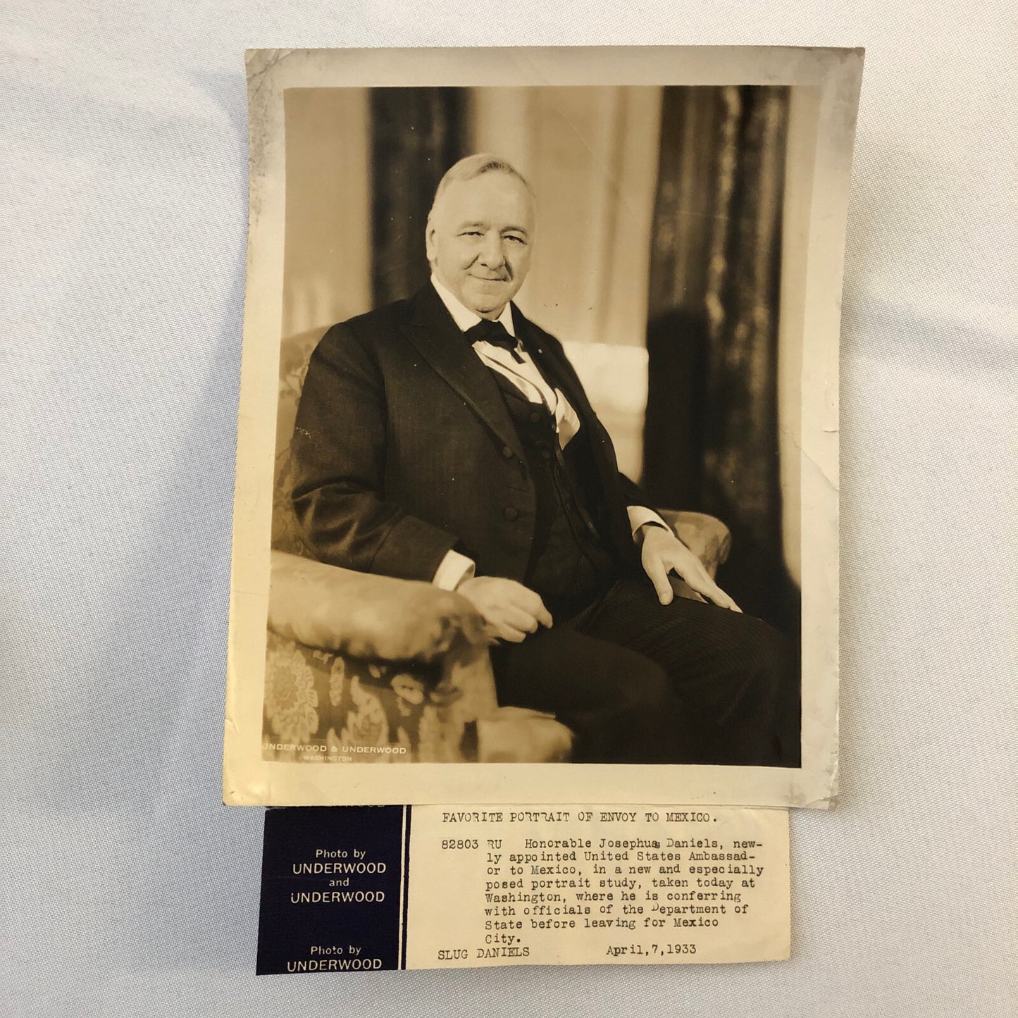 Press Photograph Photo US Ambassador to Mexico 1933 Josephus Daniels Portrait