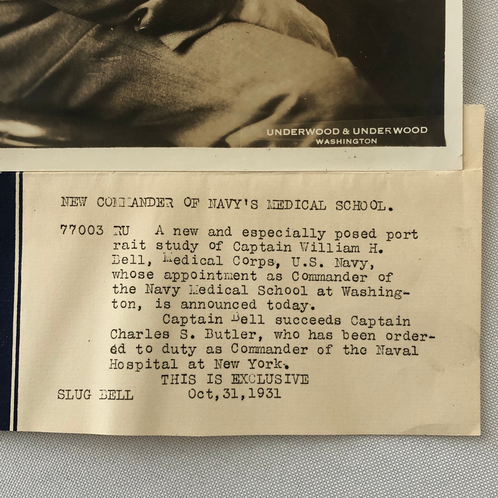 Press Photo Photograph Navy Medical School Captain William Bell Washington 1931