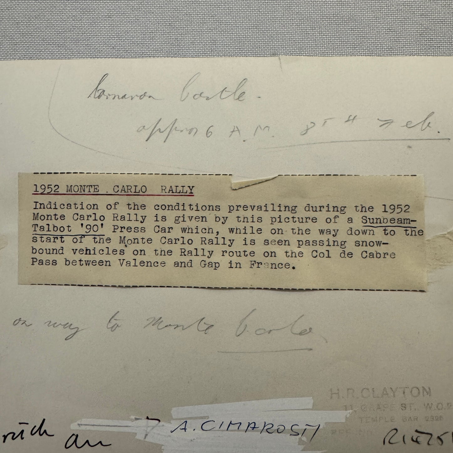 1952 Monte Carlo Rally Sunbeam Talbot 90 Car Press Photo Photograph Vintage