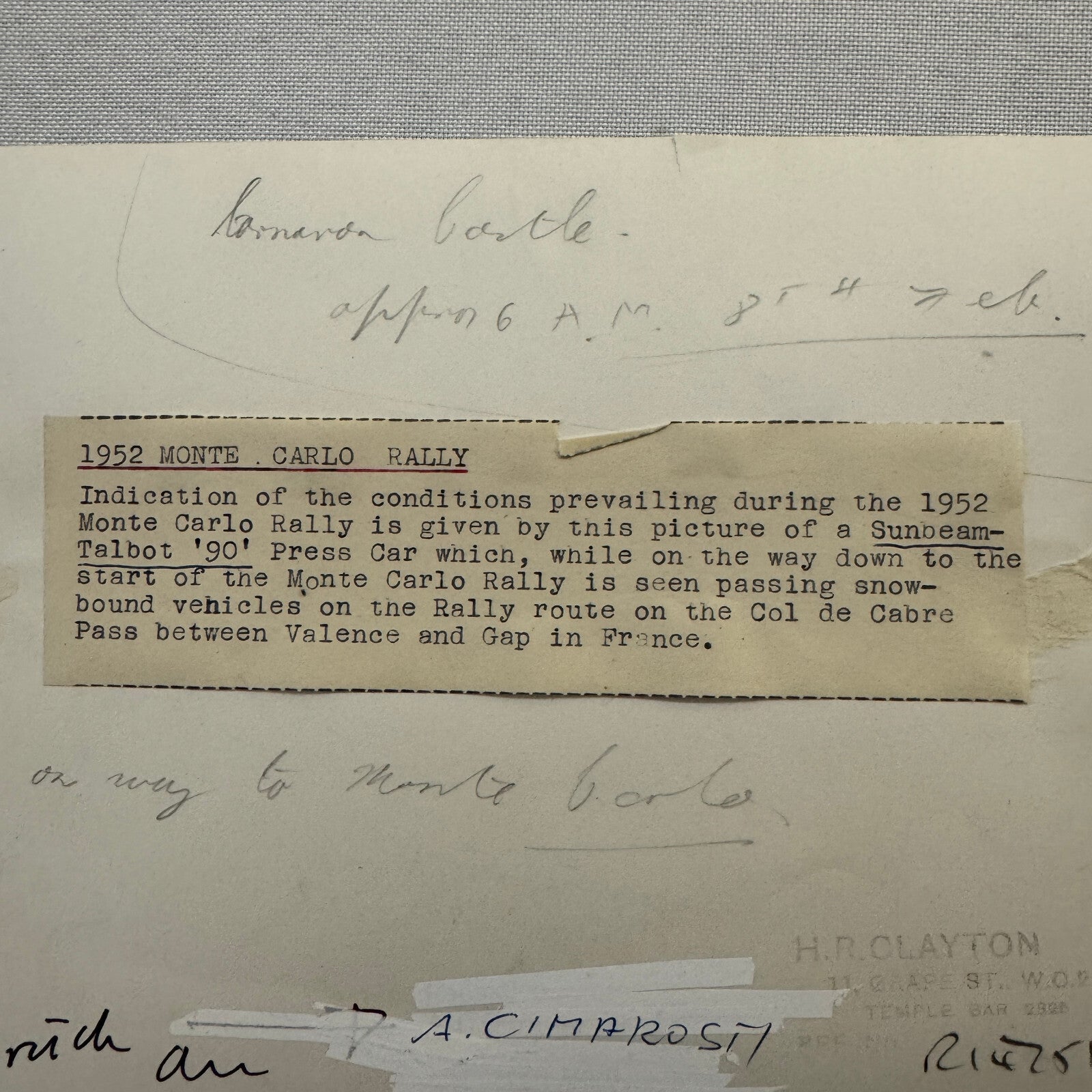 1952 Monte Carlo Rally Sunbeam Talbot 90 Car Press Photo Photograph Vintage