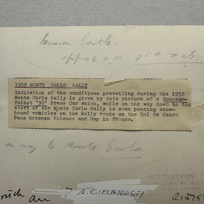 1952 Monte Carlo Rally Sunbeam Talbot 90 Car Press Photo Photograph Vintage