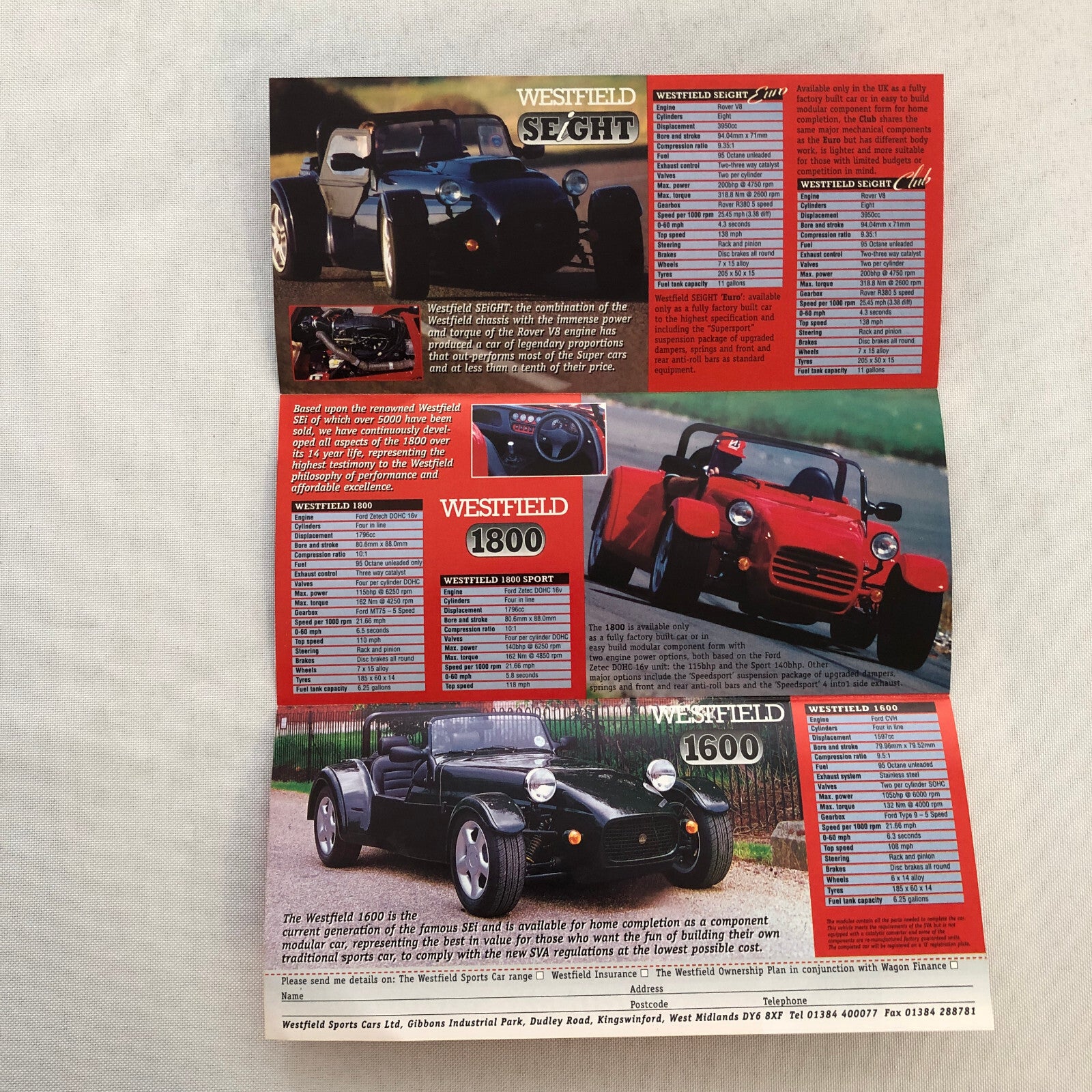 Westfield Kit Car Sports Cars Sales Brochure Catalog SEiGHT 1600 1800