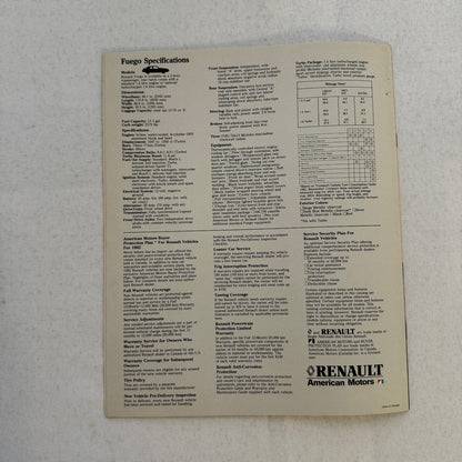 1982 Renault Fuego Car Sales Brochure Catalog Advertising Vintage