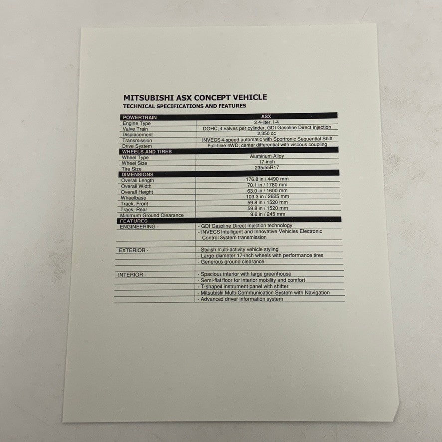2001 Mitsubishi Concept Car Press Kit ASX Ralliart Montero Pajero Lancer