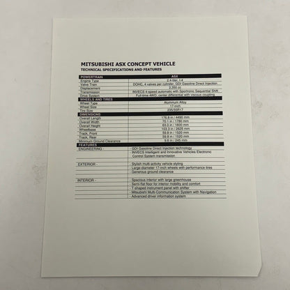 2001 Mitsubishi Concept Car Press Kit ASX Ralliart Montero Pajero Lancer