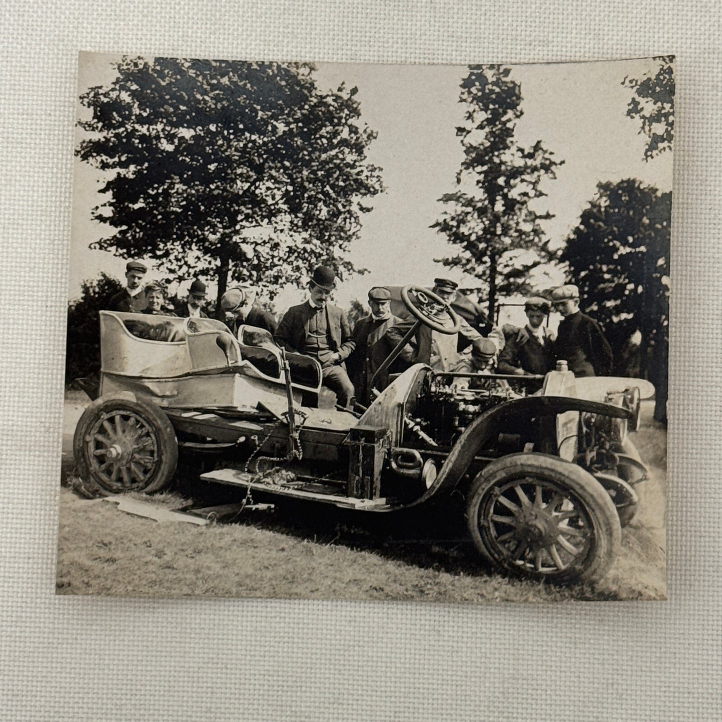 Vintage Photo Photograph Print People with Early Automobile Car Jalopy Wrecked