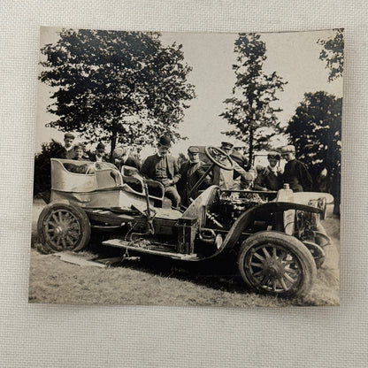 Vintage Photo Photograph Print People with Early Automobile Car Jalopy Wrecked