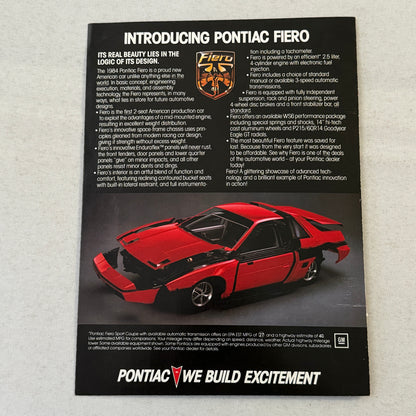 Pontiac Fiero Car Magazine Insert Brochure Advertising Vintage