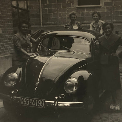Vintage Photo Photograph Snapshot Women with VW Volkswagen Beetle Bug
