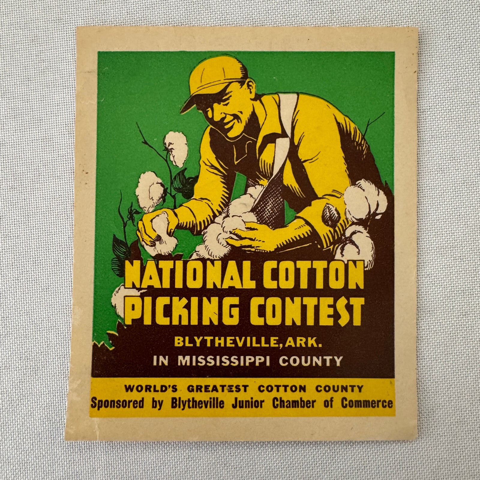 Vintage Label Cotton Picking Contest Blytheville Arkansas Mississippi County