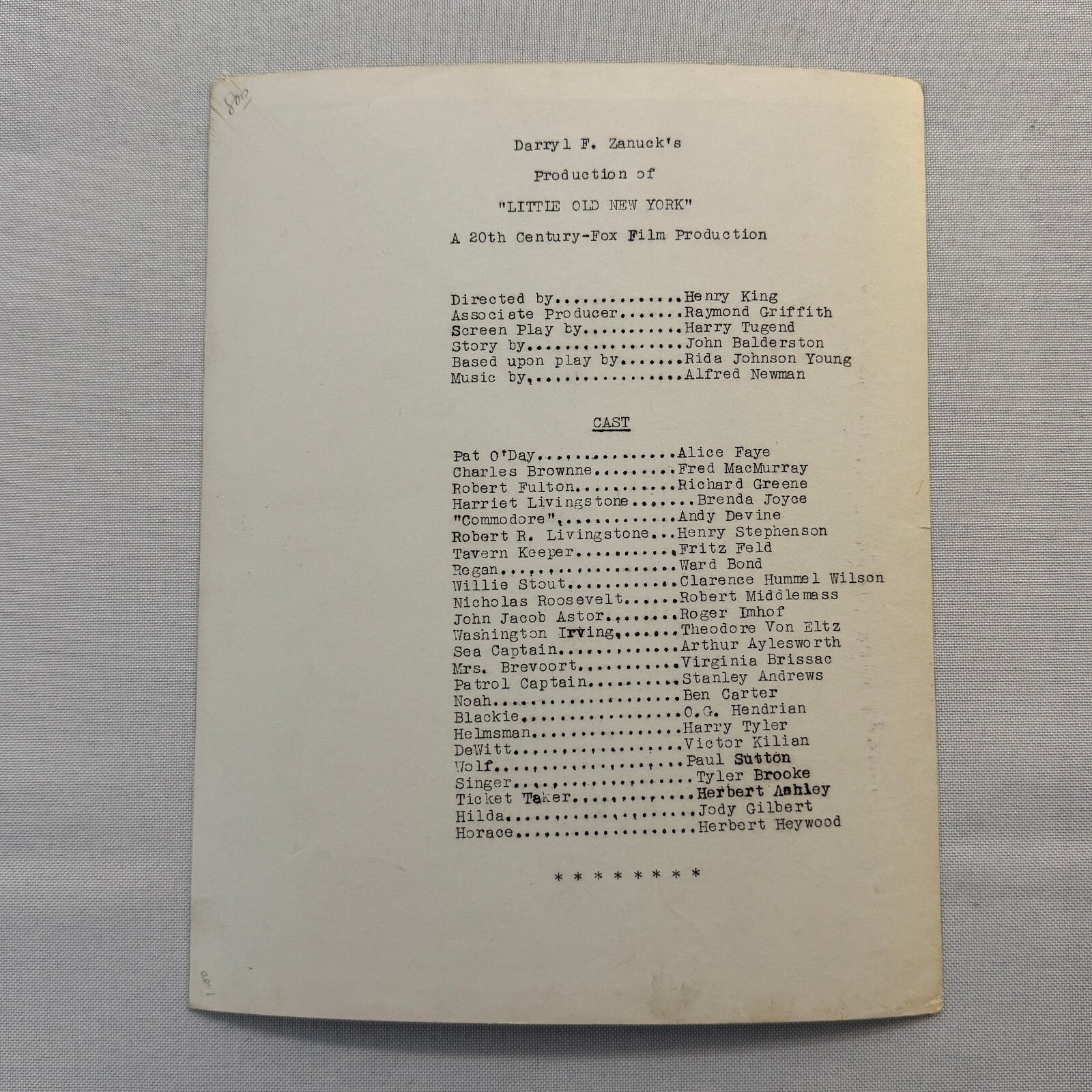 Little Old New York Movie Film Press Photo Photograph Alice Fay Fred MacMurray