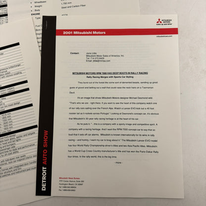 2001 Mitsubishi Concept Car Press Kit ASX Ralliart Montero Pajero Lancer