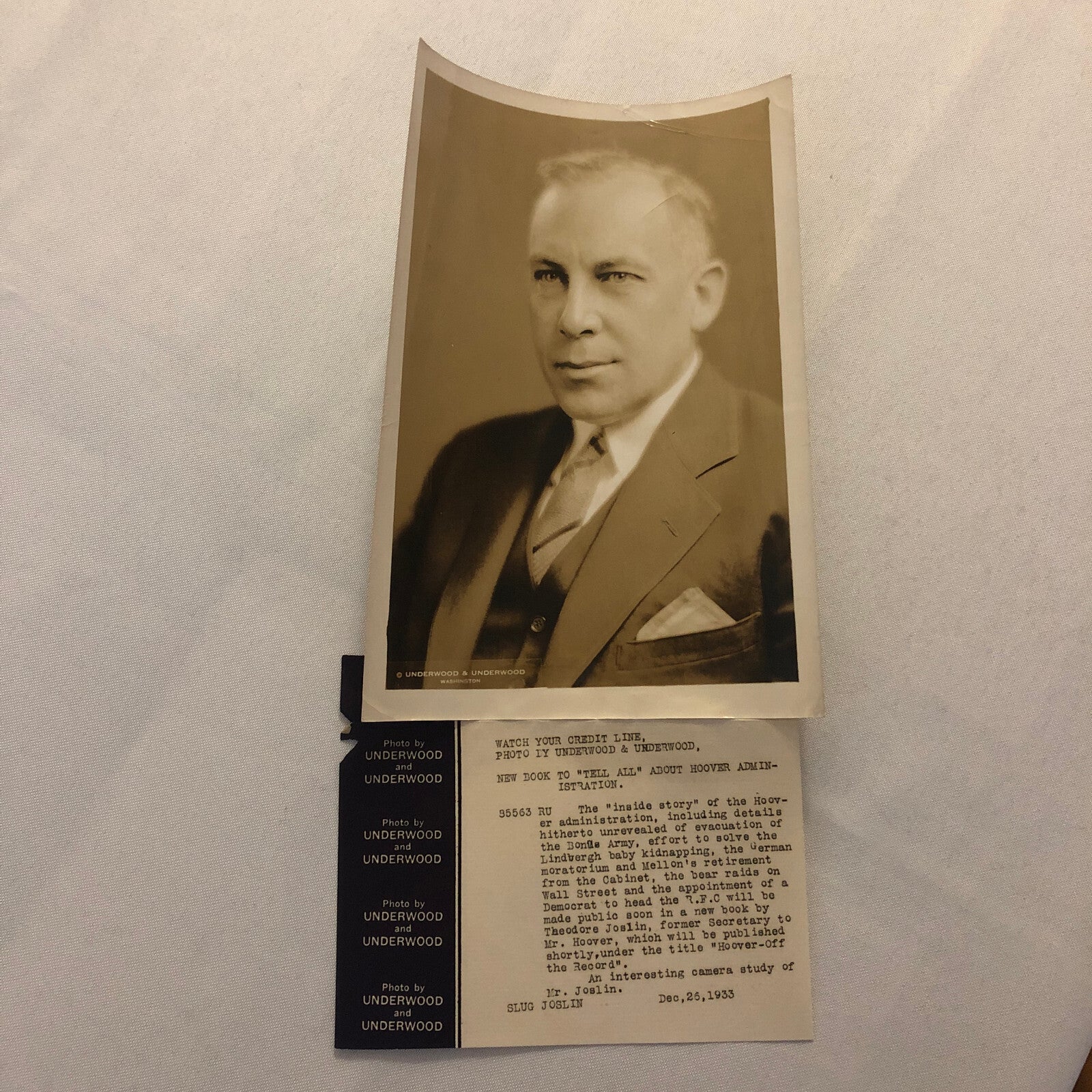Press Photo Photograph President Herbert Hoover Book Author Theodore Joslin 1933