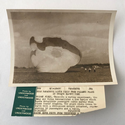 Press Photo Photograph Early Flight Parachute Test Aircraft Wright Field Ohio