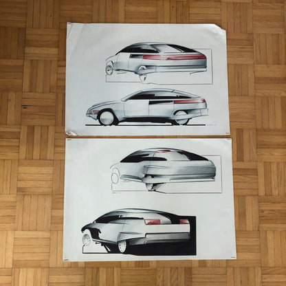 Car Styling Concept Illustration Art Drawing Sketch Vintage Lot 2x LANDUYT 1980