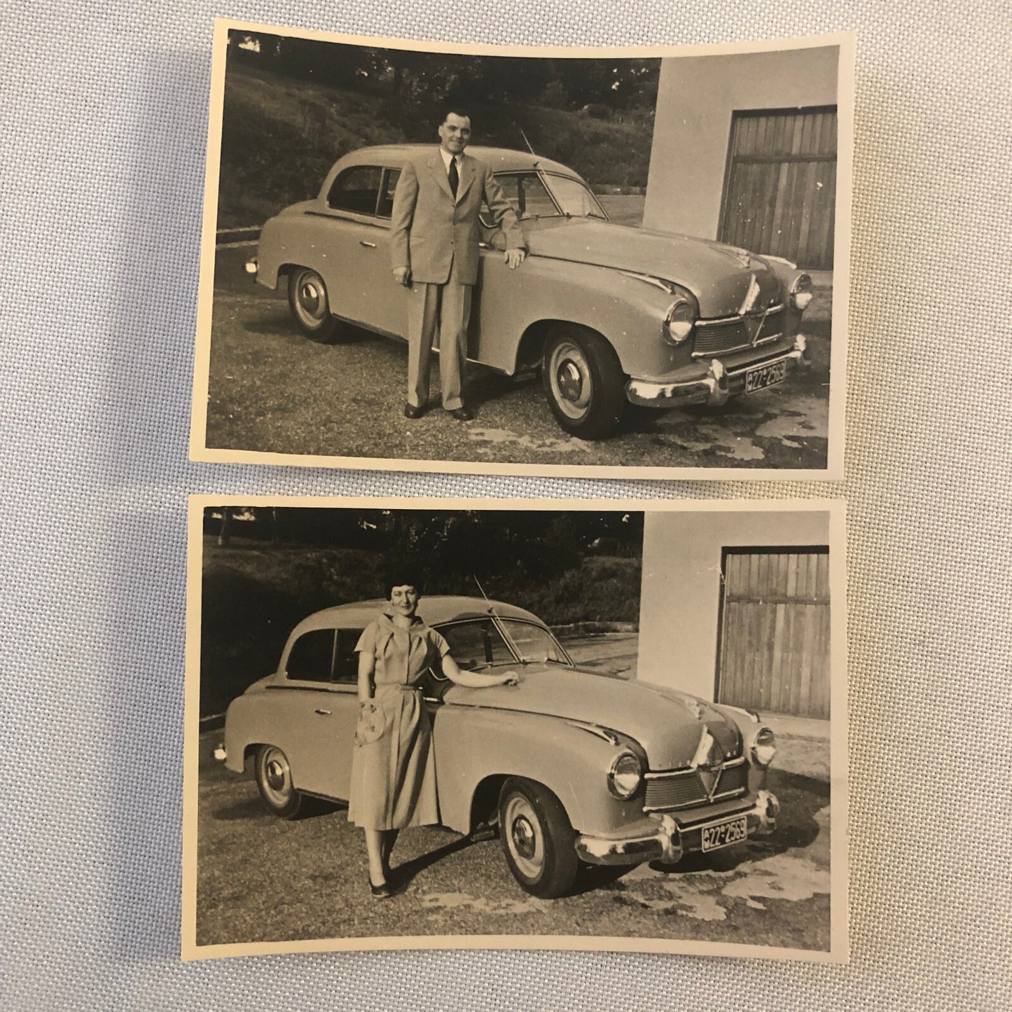 Vintage Photo Photograph Lot of 2 Man Woman Borgward Car ? Germany 1954 AL22SM1