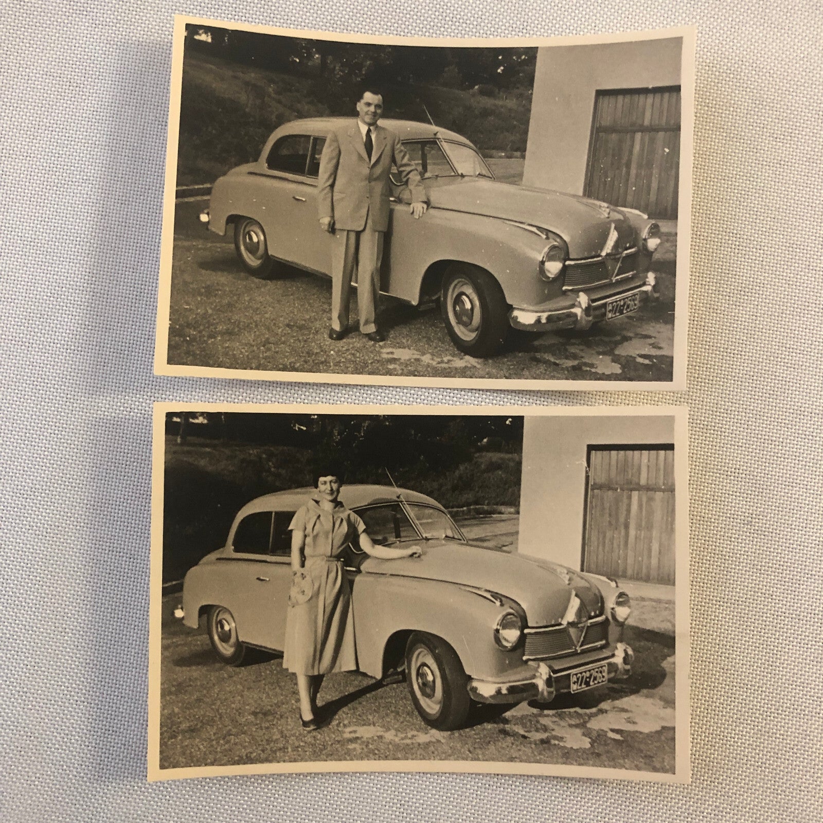 Vintage Photo Photograph Lot of 2 Man Woman Borgward Car ? Germany 1954 AL22SM1