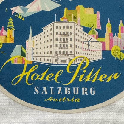 Vintage Travel Luggage Label Hotel Pitter Salsburg Austria