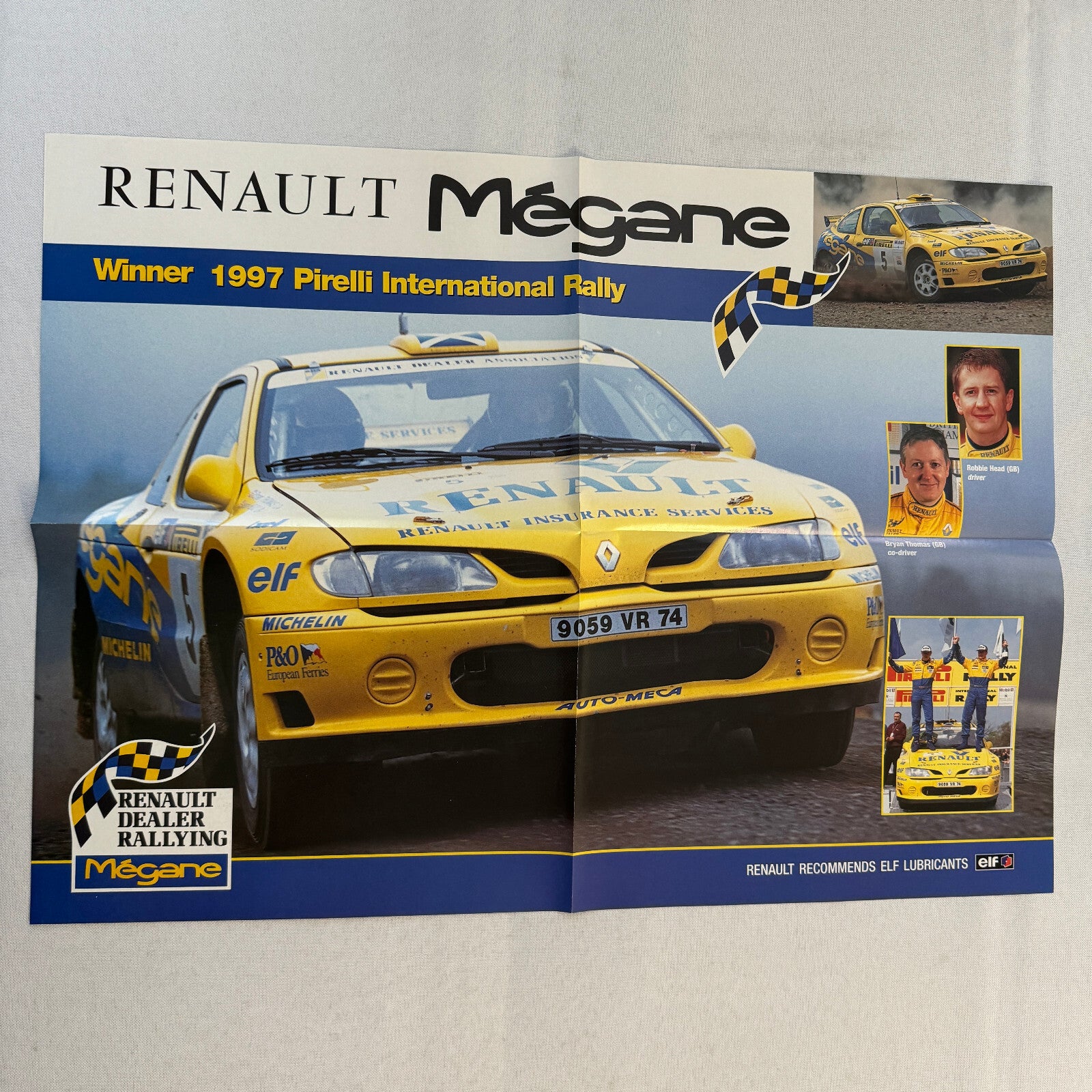 Renault Megane 1997 Pirelli International Rally Racing Poster Rallye