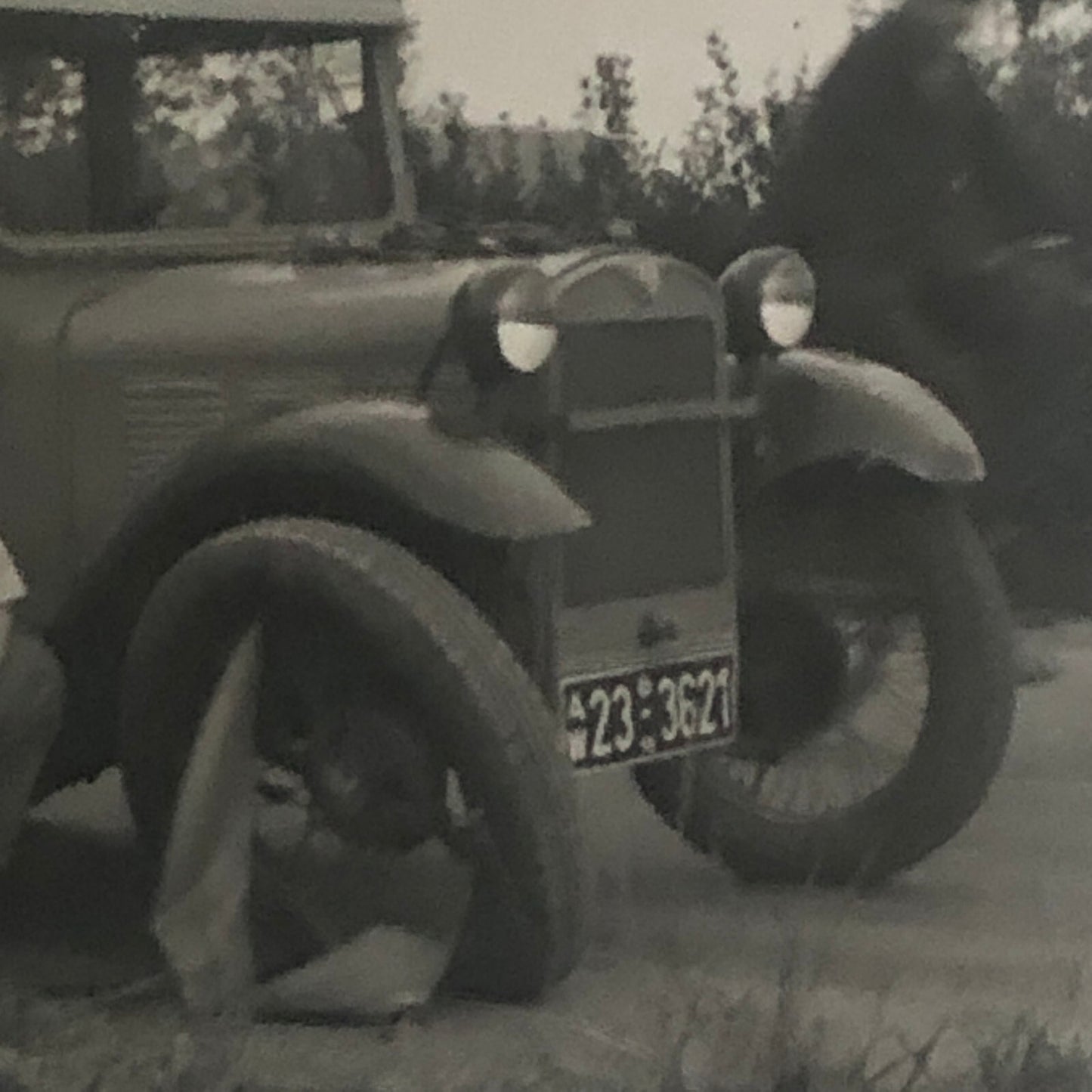 Vintage Photo Photograph Frustrated Man with Flat Tire Car Automobile