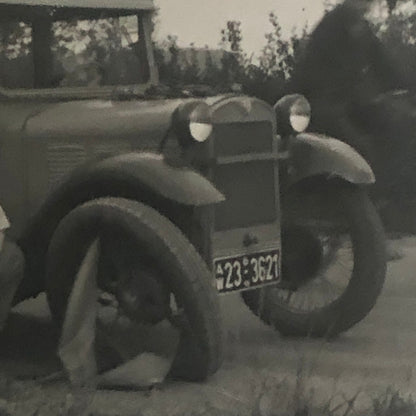 Vintage Photo Photograph Frustrated Man with Flat Tire Car Automobile