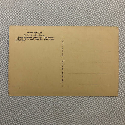 Antique Postcard Post Card Renault Car Factory Plant Machinery 