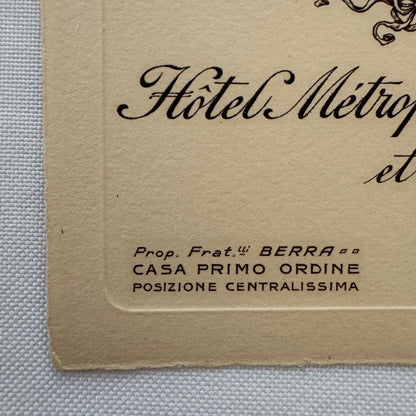 Vintage Hotel Card Hotel Metropole Bonne Femme et Feder Torino Italy Italian