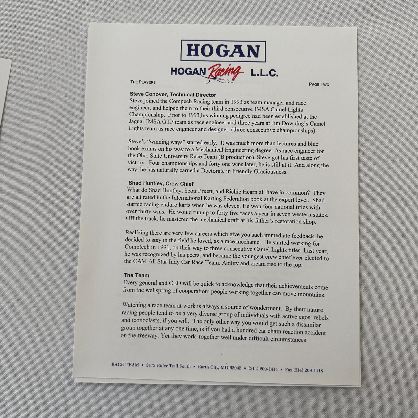Hogan Racing PPG CART Dario Franchitti Reynard Mercedes Car Racing Press Kit