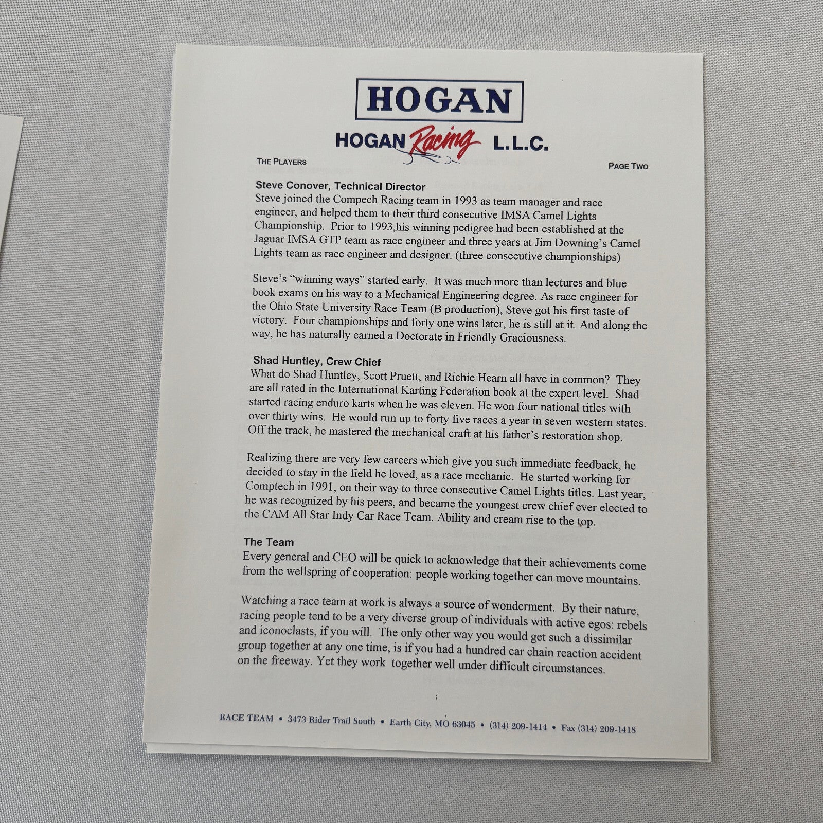 Hogan Racing PPG CART Dario Franchitti Reynard Mercedes Car Racing Press Kit